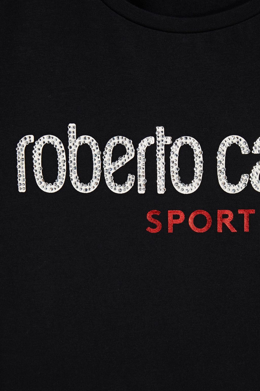 ROBERTO CAVALLI Embellished printed cotton-blend jersey T-shirt