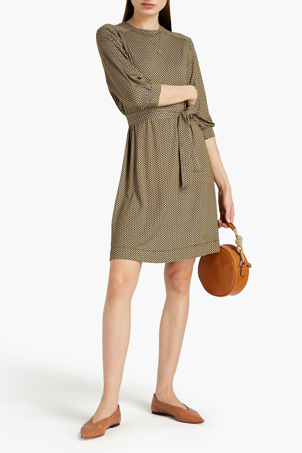 Apc Belted Printed Jersey Mini Dress In Green