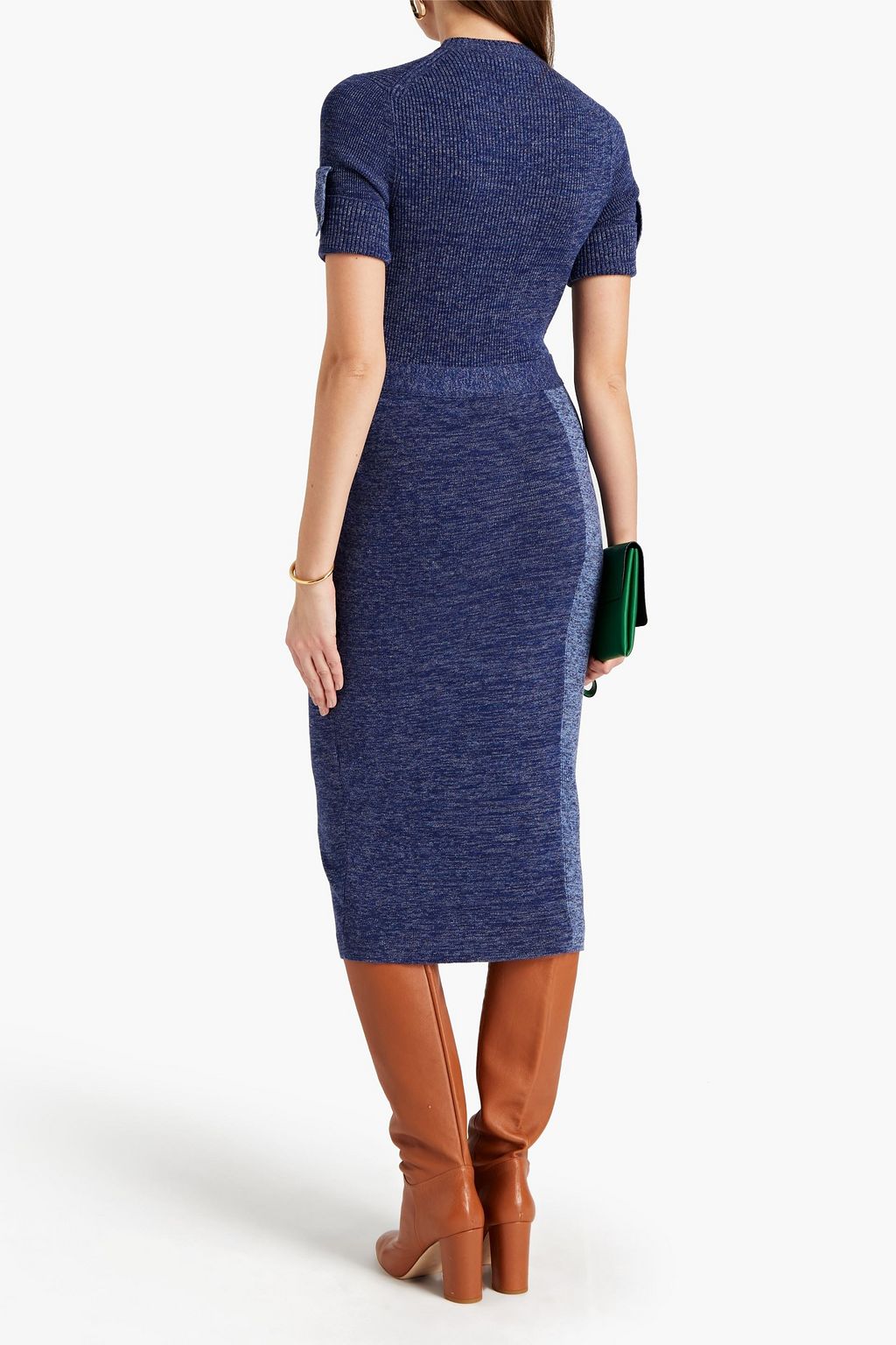 VICTORIA BECKHAM Two-tone mélange ribbed cotton-blend midi dress