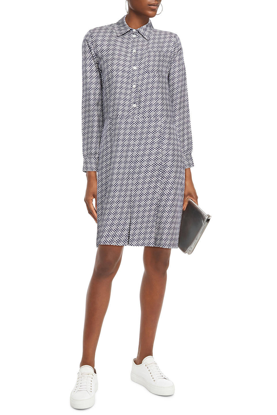 Apc Pleated Printed Silk-twill Mini Dress In Blue