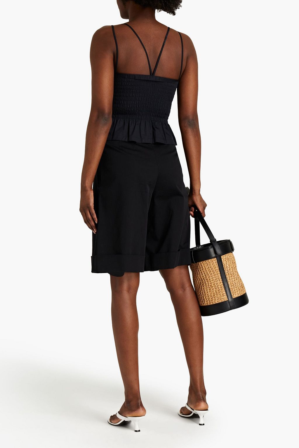 RODEBJER Shirred cotton-poplin top