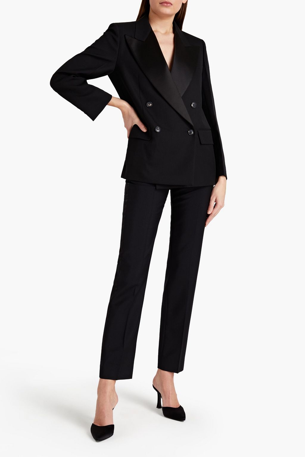 VICTORIA BECKHAM Double-breasted satin-trimmed wool-twill blazer