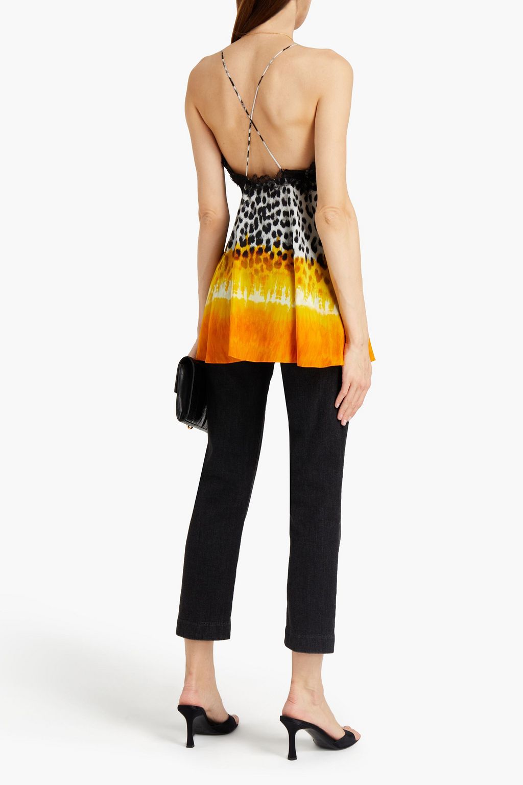 ROBERTO CAVALLI Lace-trimmed printed silk crepe de chine camisole