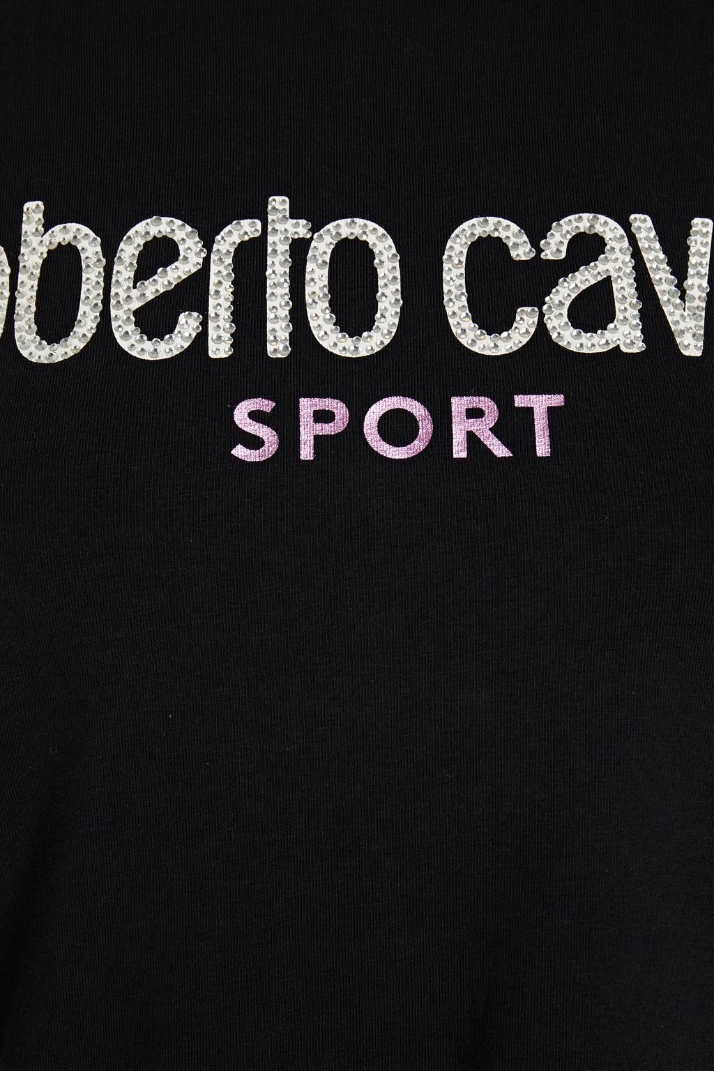 ROBERTO CAVALLI Embellished printed cotton-blend jersey T-shirt