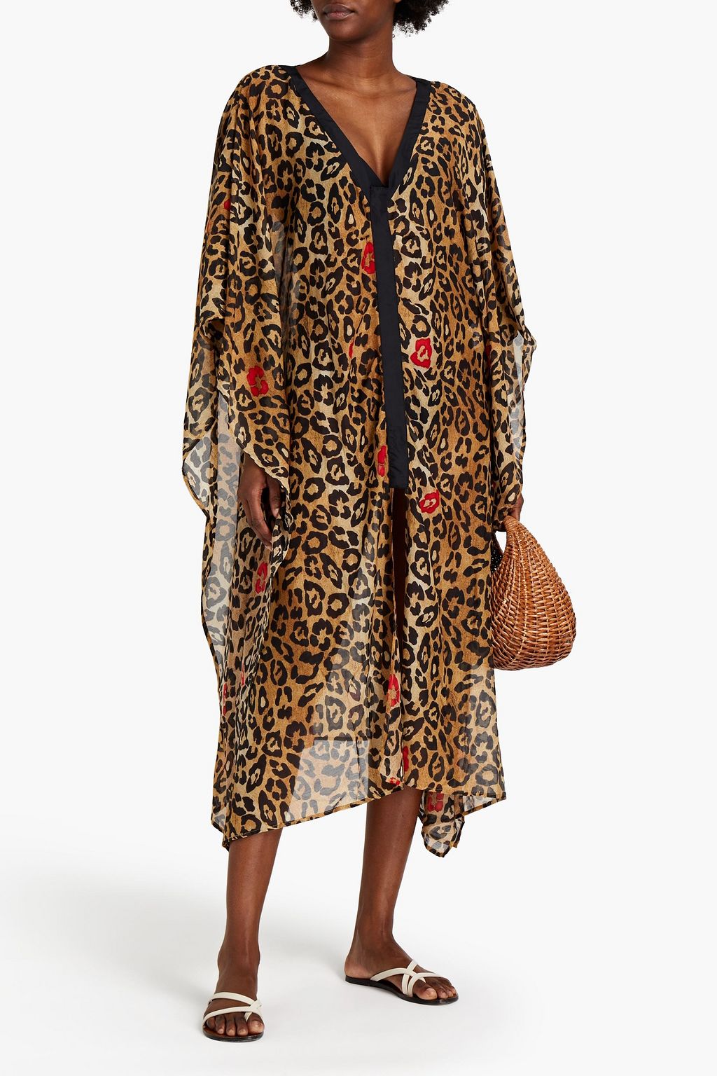 ROBERTO CAVALLI Leopard-print cotton and silk-blend voile kaftan