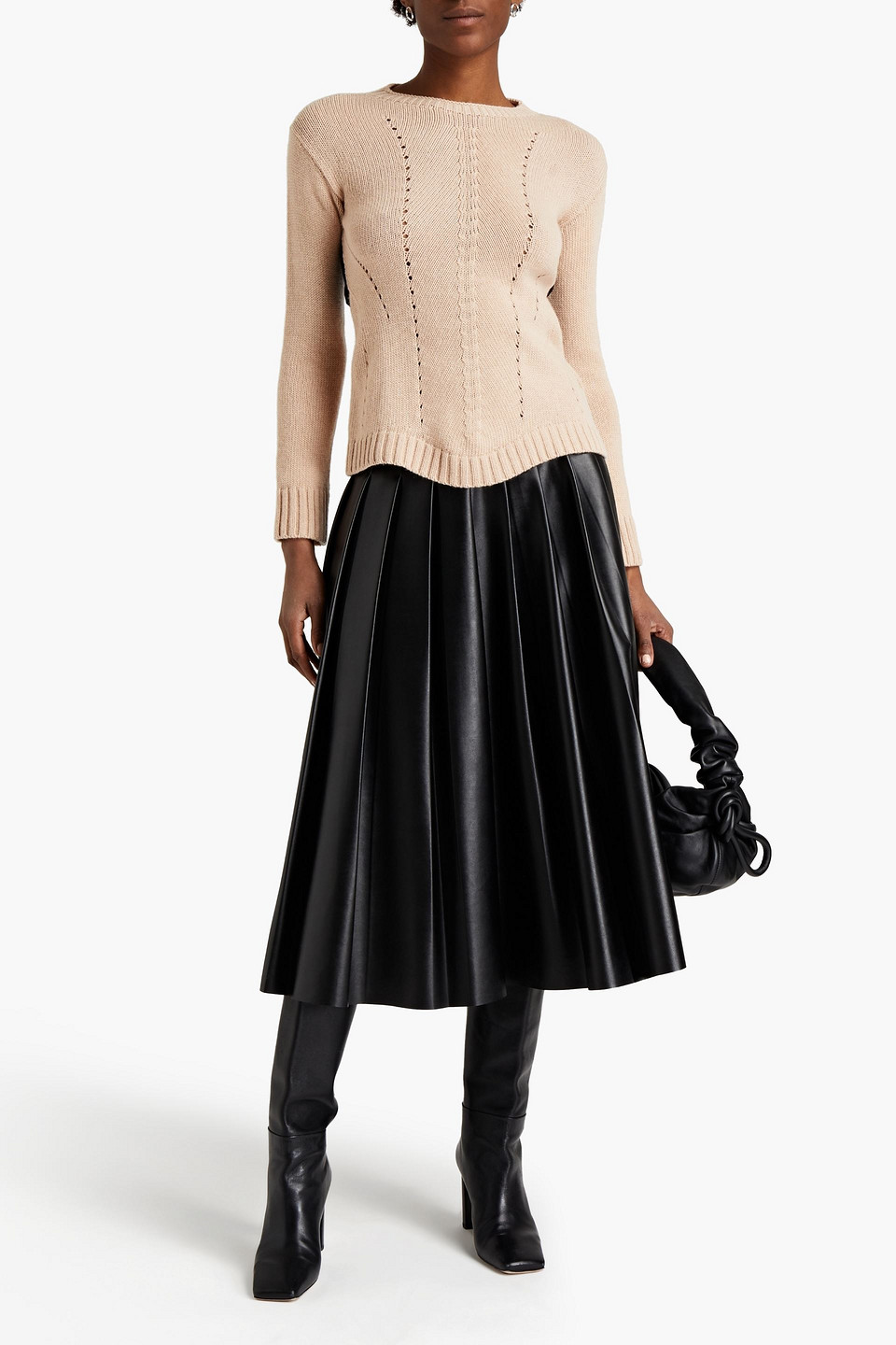 Red Valentino Tie-back Shell-trimmed Pointelle-knit Jumper In Neutrals