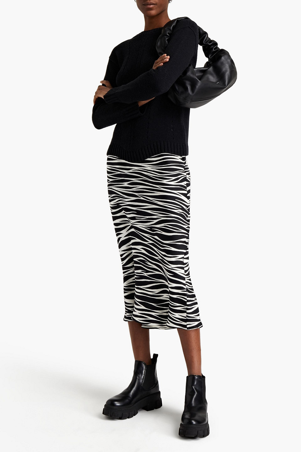 Red Valentino Tie-back Shell-trimmed Pointelle-knit Jumper In Black