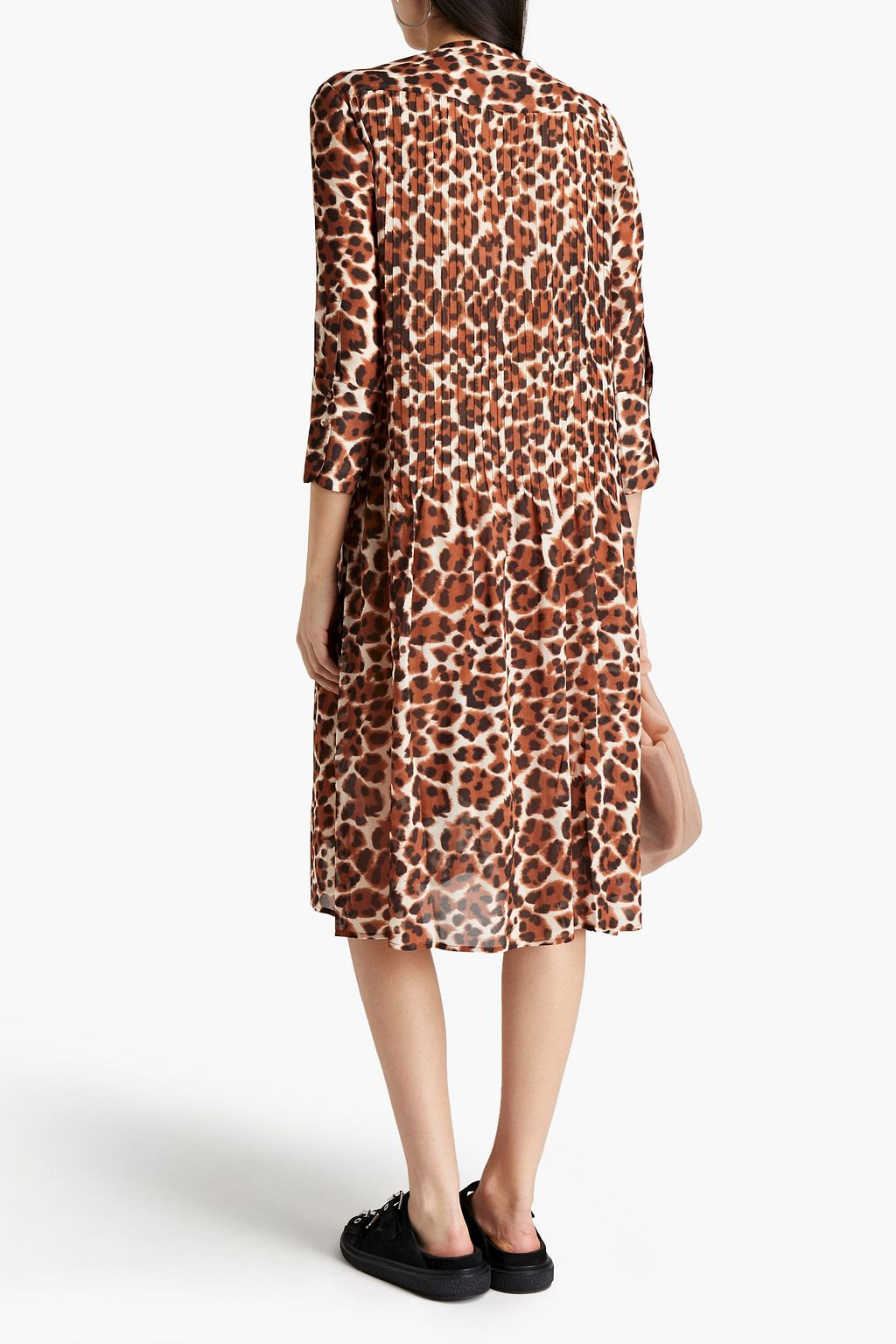 SAMSØE Φ SAMSØE Pintucked leopard-print crepe de chine midi dress