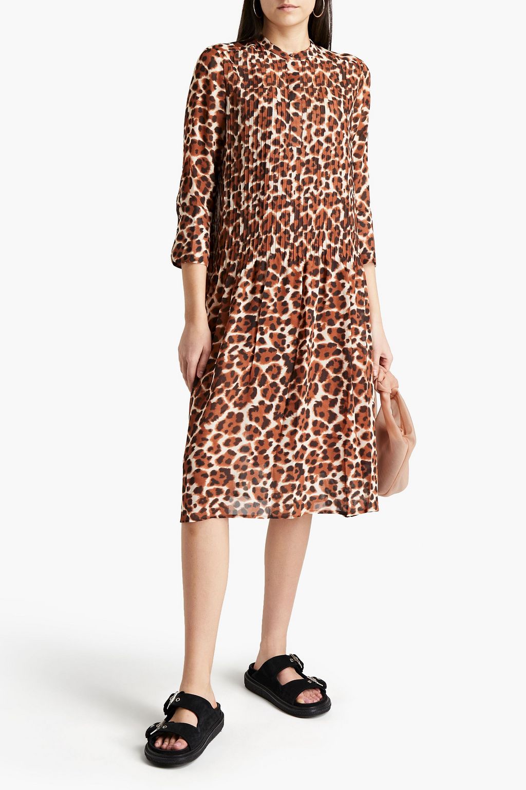 SAMSØE Φ SAMSØE Pintucked leopard-print crepe de chine midi dress