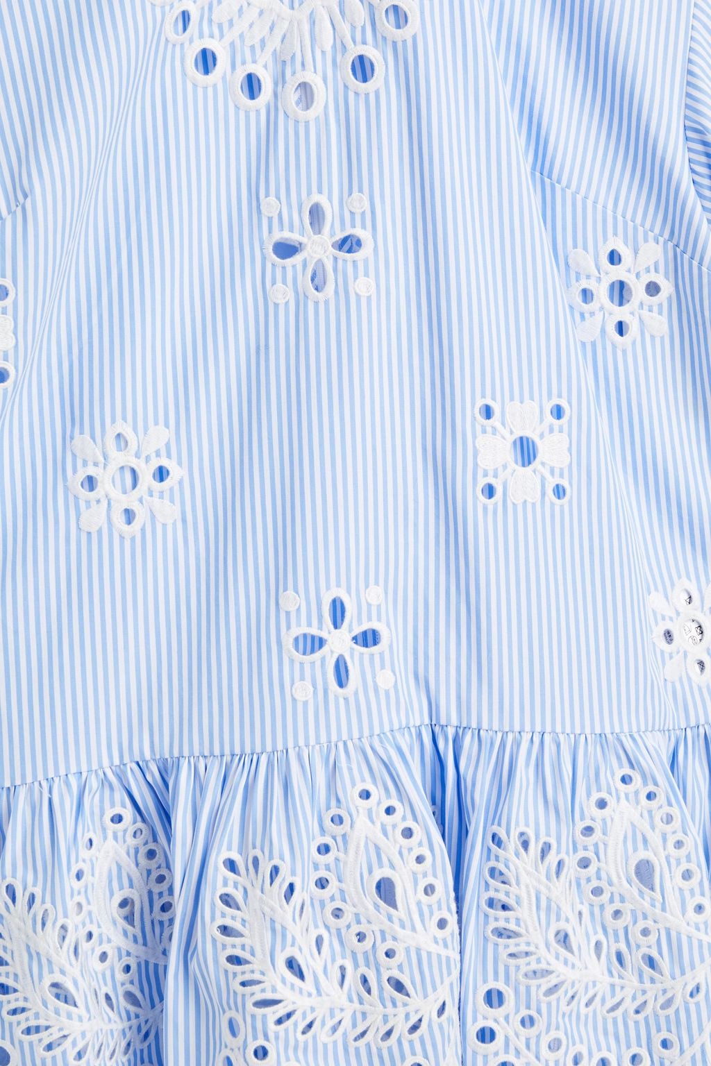 REDVALENTINO Scalloped striped broderie anglaise cotton peplum top