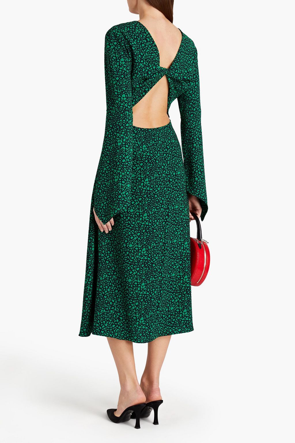 VICTORIA BECKHAM Twist-back cutout printed crepe midi dress