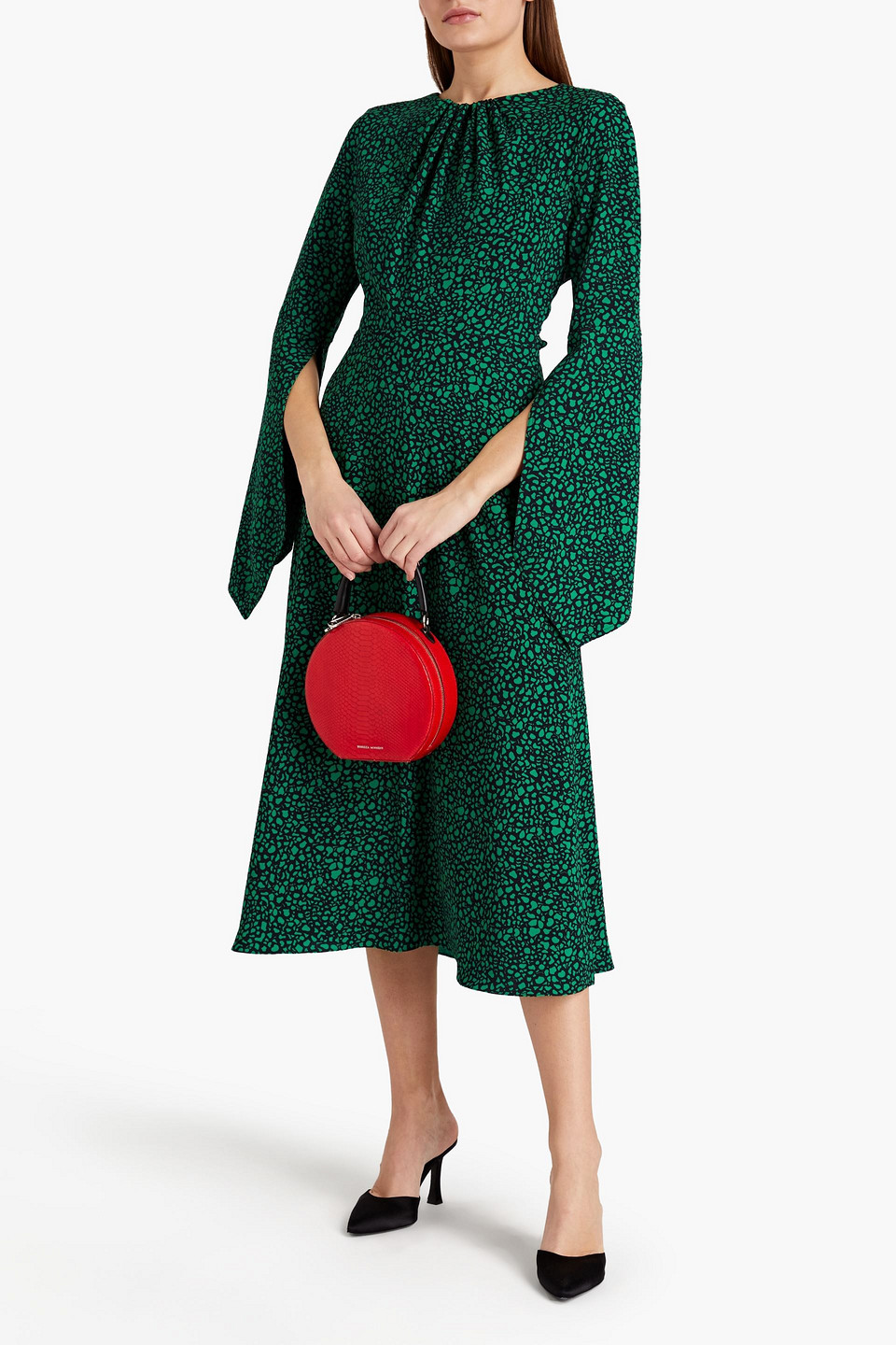 Victoria Beckham Twist-back Cutout Printed Crepe Midi Dress In Forest Green