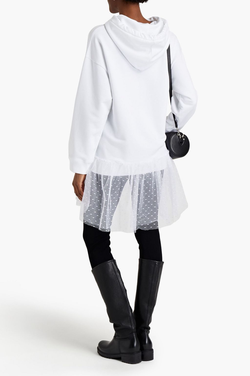 REDVALENTINO Point d'esprit-paneled French cotton-blend terry hooded mini dress