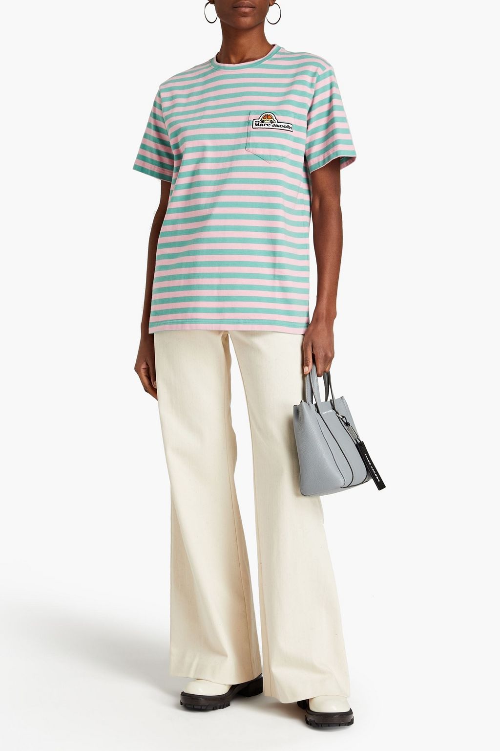 MARC JACOBS Embroidered striped cotton-jersey T-shirt