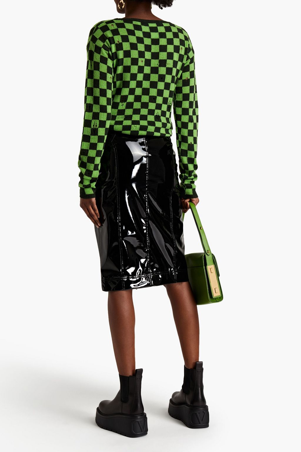 MARC JACOBS Distressed checked wool and cashmere-blend sweater