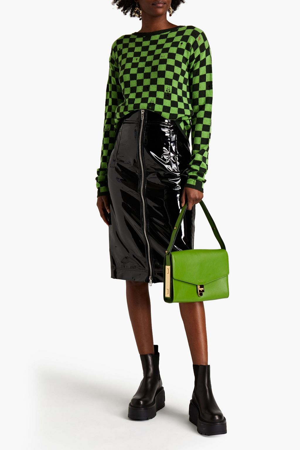 MARC JACOBS Distressed checked wool and cashmere-blend sweater