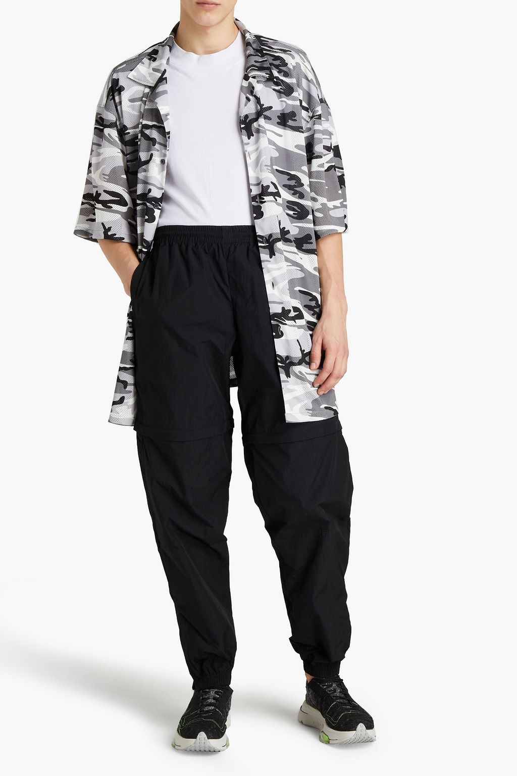 BALENCIAGA Tapered logo-print shell track pants