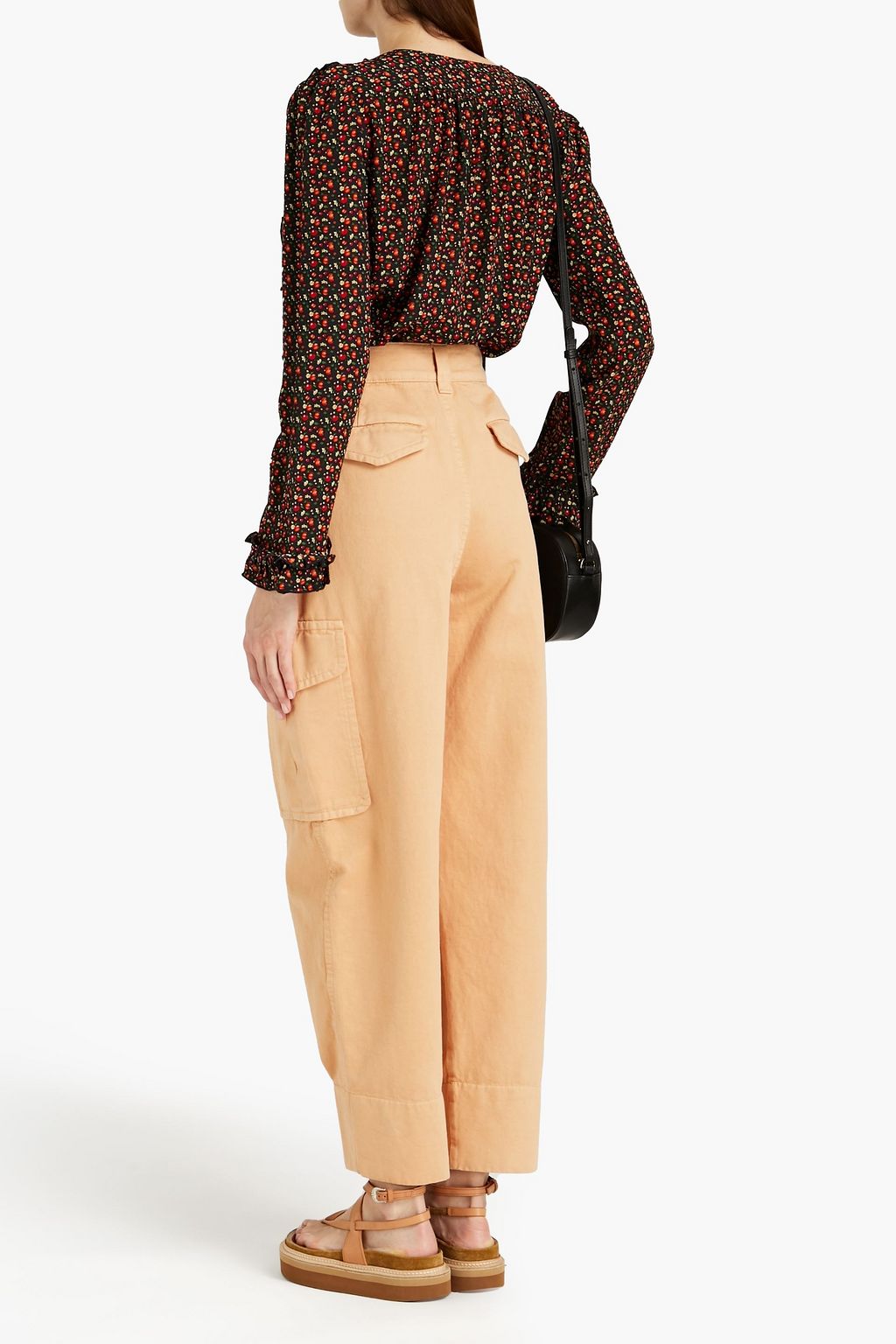 A.P.C. Ruffled gathered floral-print silk-crepe blouse