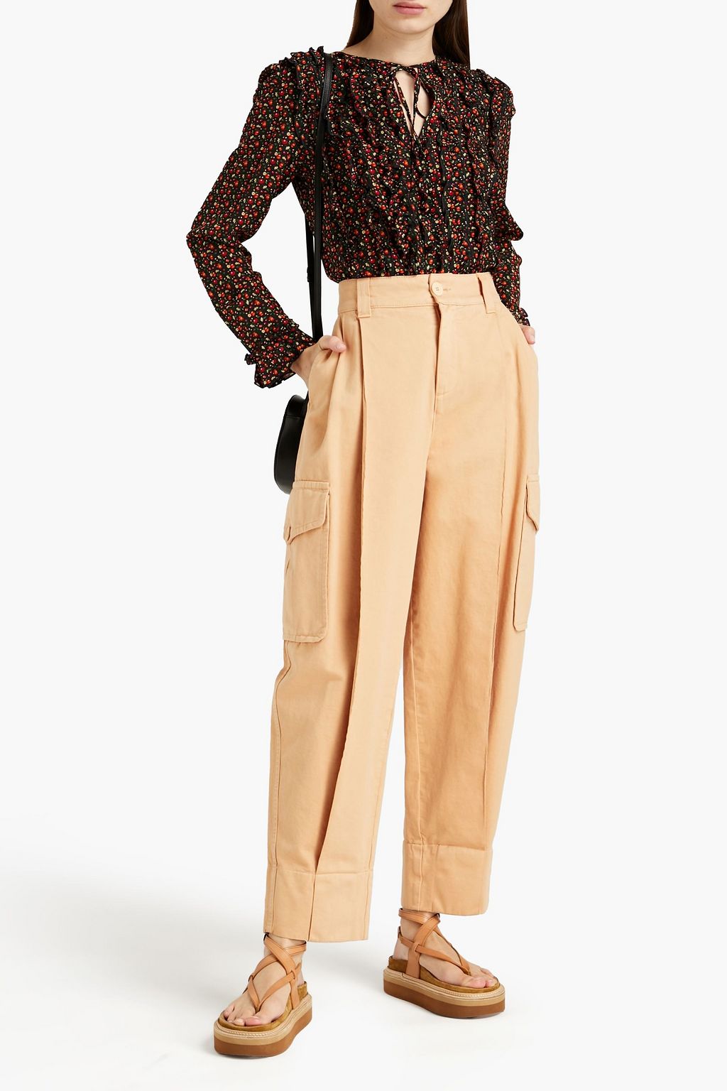 A.P.C. Ruffled gathered floral-print silk-crepe blouse
