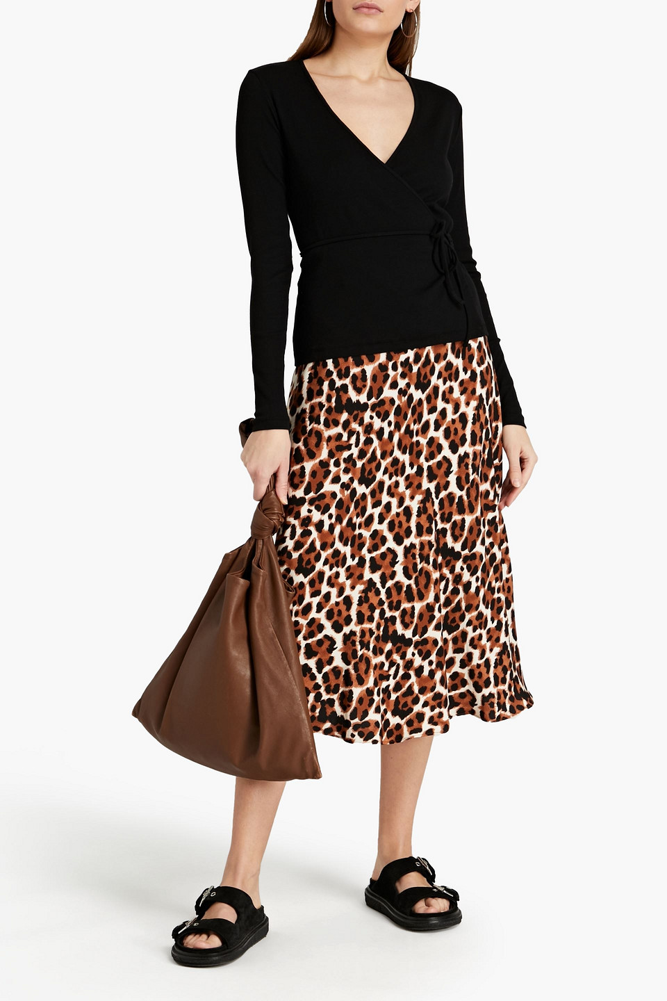 Samsoe & Samsoe Leopard-print Crepe Midi Skirt