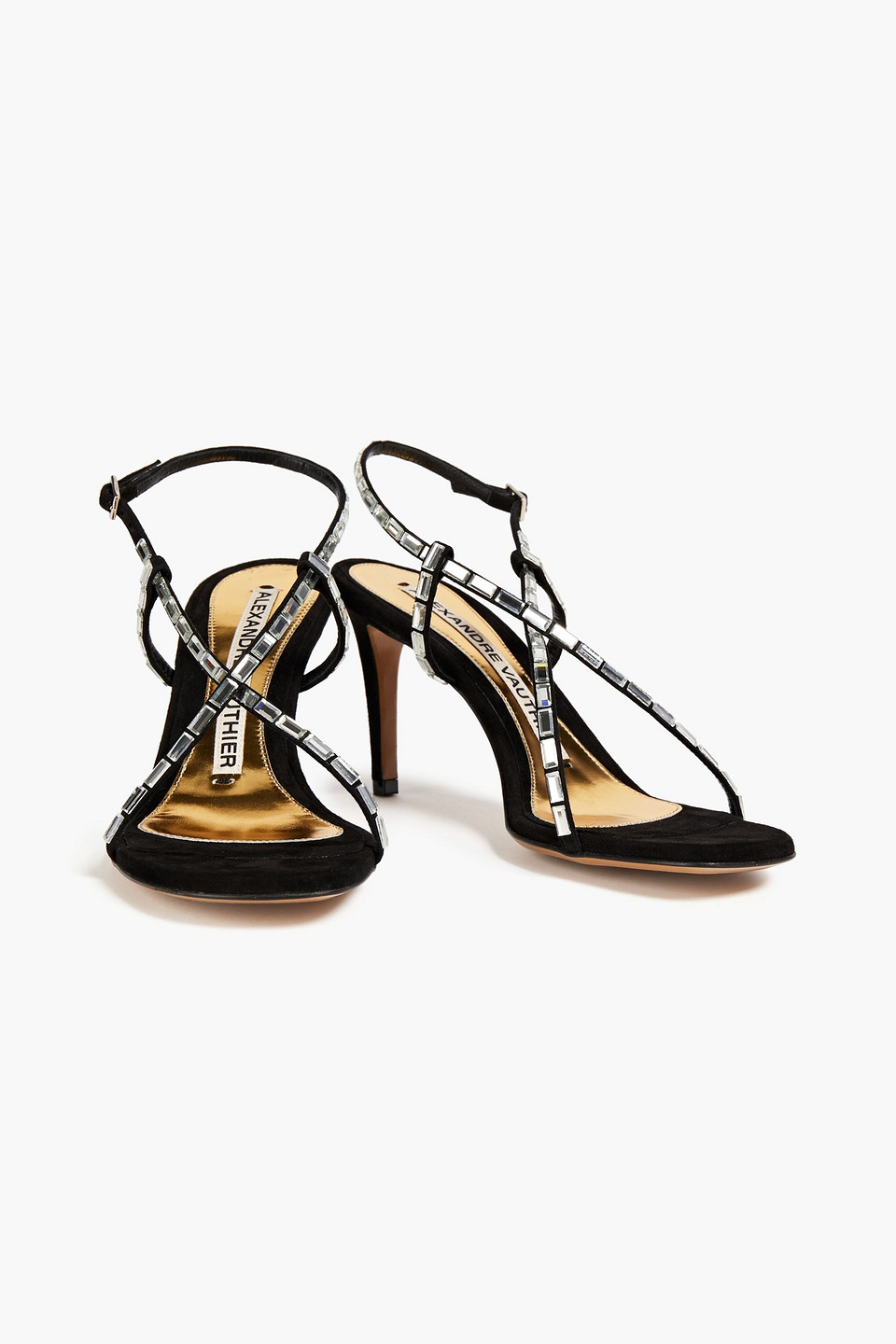 Alexandre Vauthier Stephanie Crystal-embellished Suede Slingback Sandals In Black