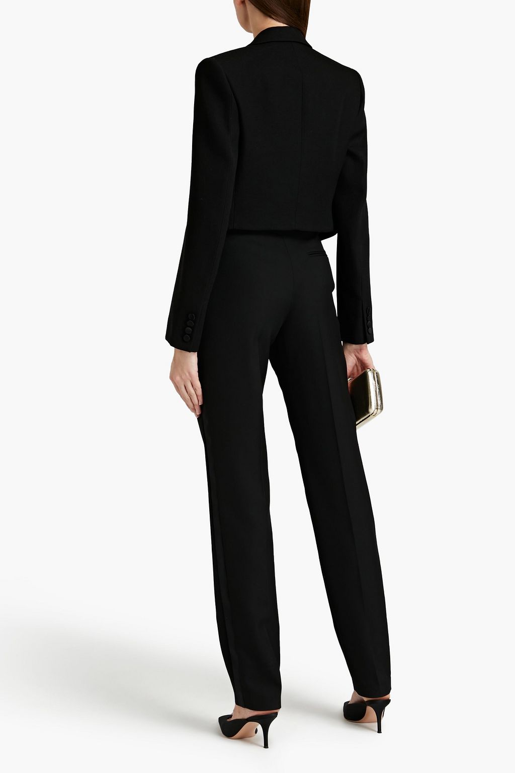 VICTORIA BECKHAM Cropped satin-trimmed wool-twill blazer