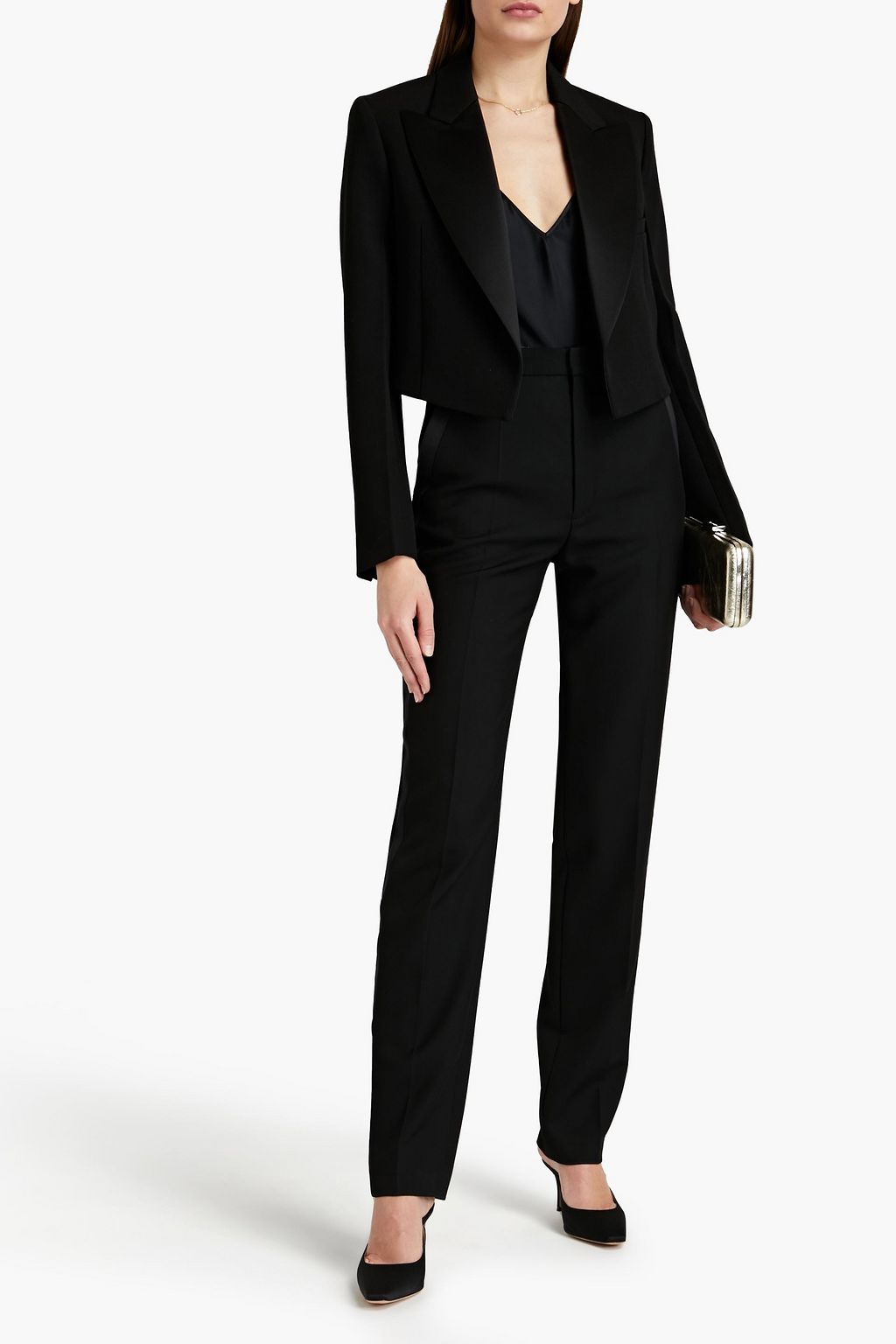 VICTORIA BECKHAM Cropped satin-trimmed wool-twill blazer