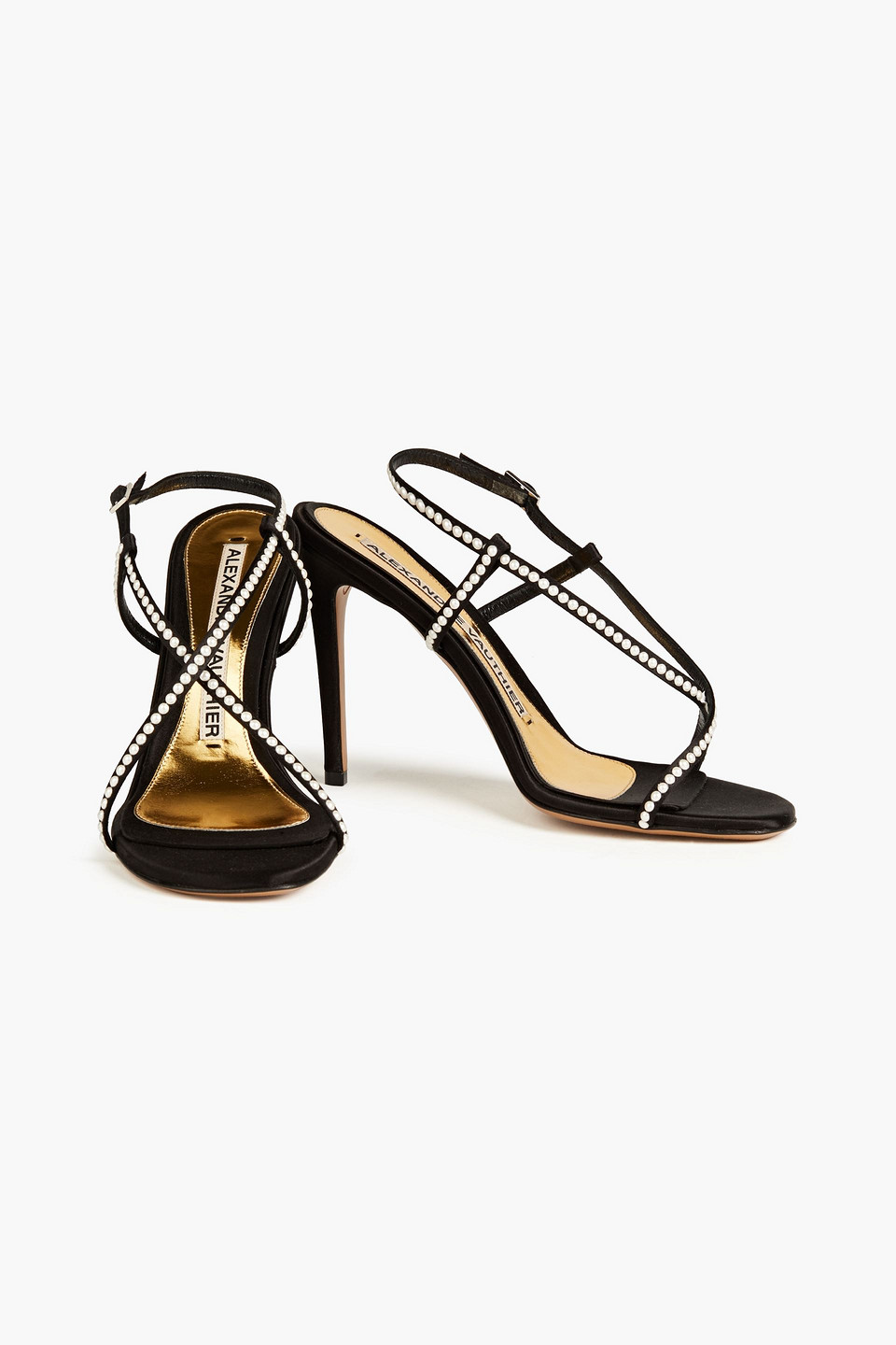 Alexandre Vauthier Claudia Suede-trimmed Faux Pearl-embellished Satin Sandals In Black