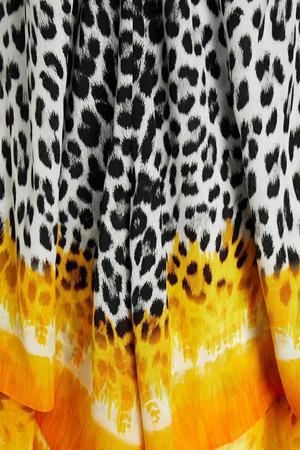 ROBERTO CAVALLI Lace-trimmed printed silk crepe de chine slip dress