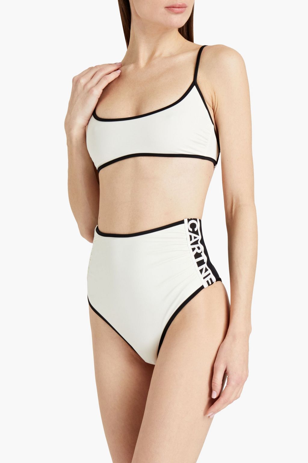 STELLA MCCARTNEY Jacquard-trimmed two-tone bikini top