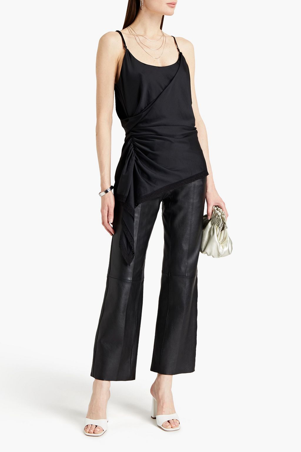 ALEXANDERWANG.T Lace-trimmed draped satin-crepe top
