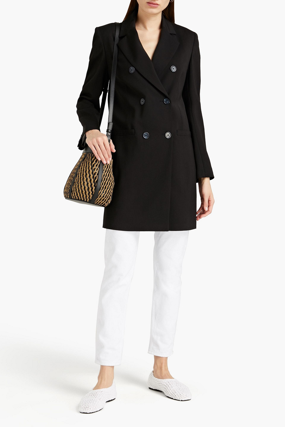 Apc Double-breasted Twill Coat In Black