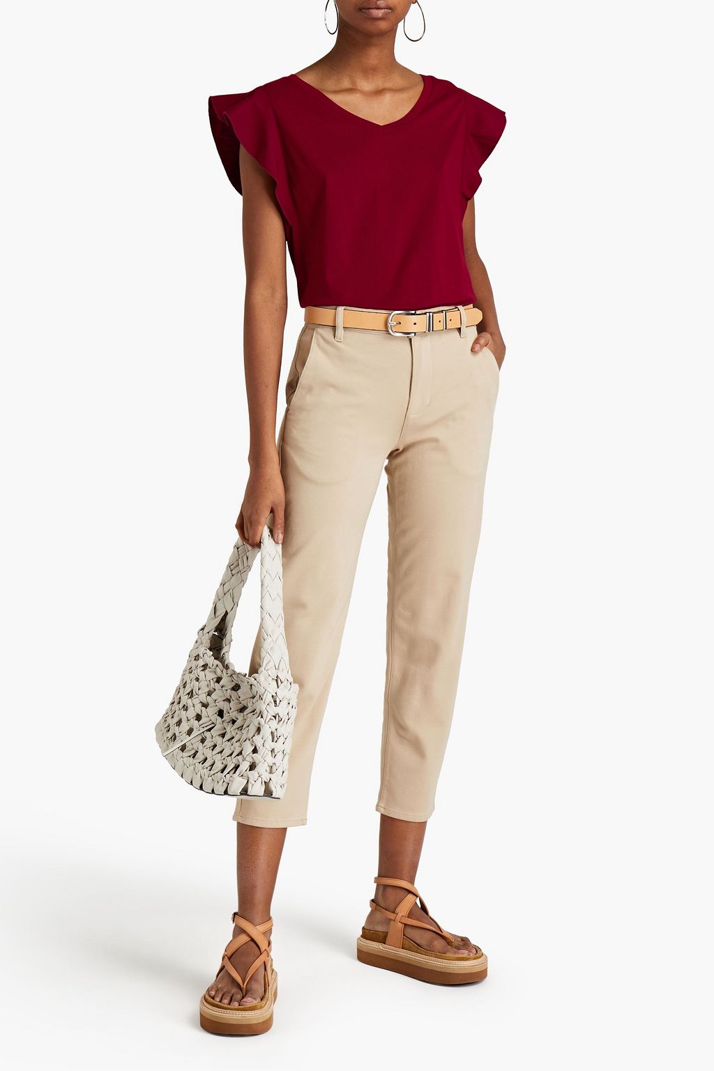 7 FOR ALL MANKIND Ruffled cotton and modal-blend jersey top