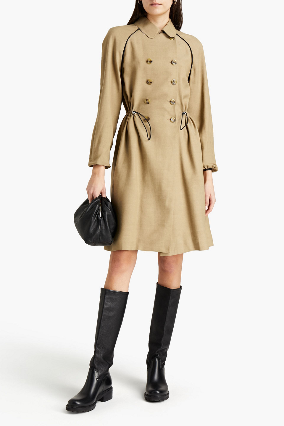 Apc Double-breasted Gathered Twill Coat In Neutrals