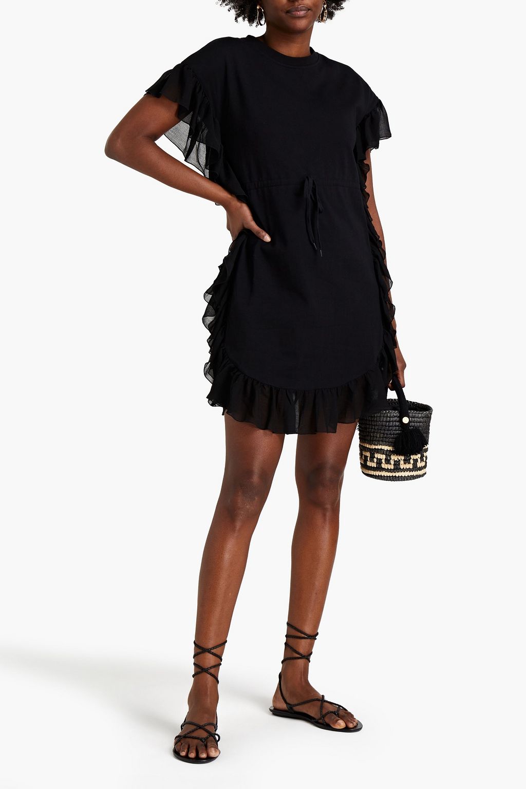 SEE BY CHLOÉ Gathered chiffon-trimmed cotton-jersey mini dress