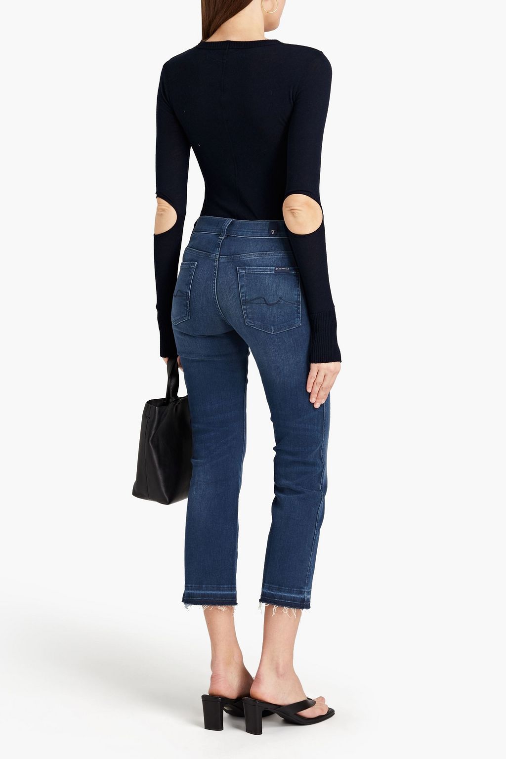7 FOR ALL MANKIND Cropped frayed mid-rise bootcut jeans