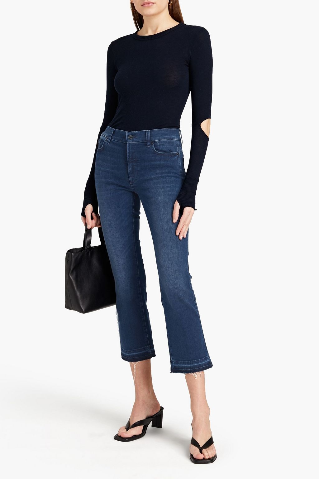 7 FOR ALL MANKIND Cropped frayed mid-rise bootcut jeans