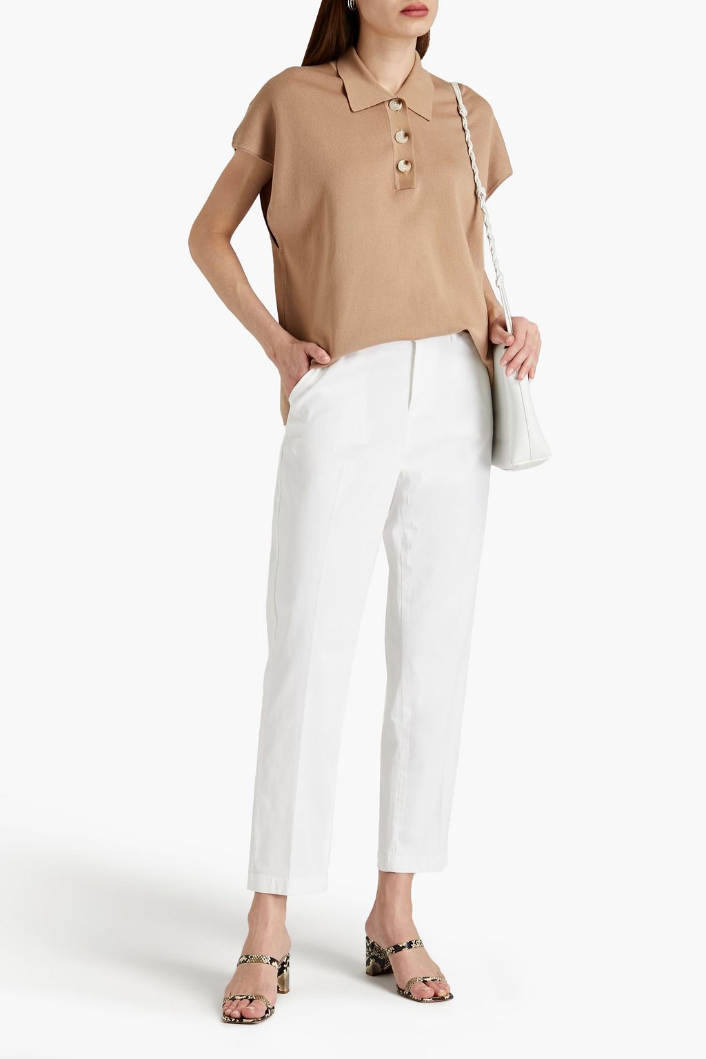7 FOR ALL MANKIND Leather-trimmed cotton-blend twill tapered pants