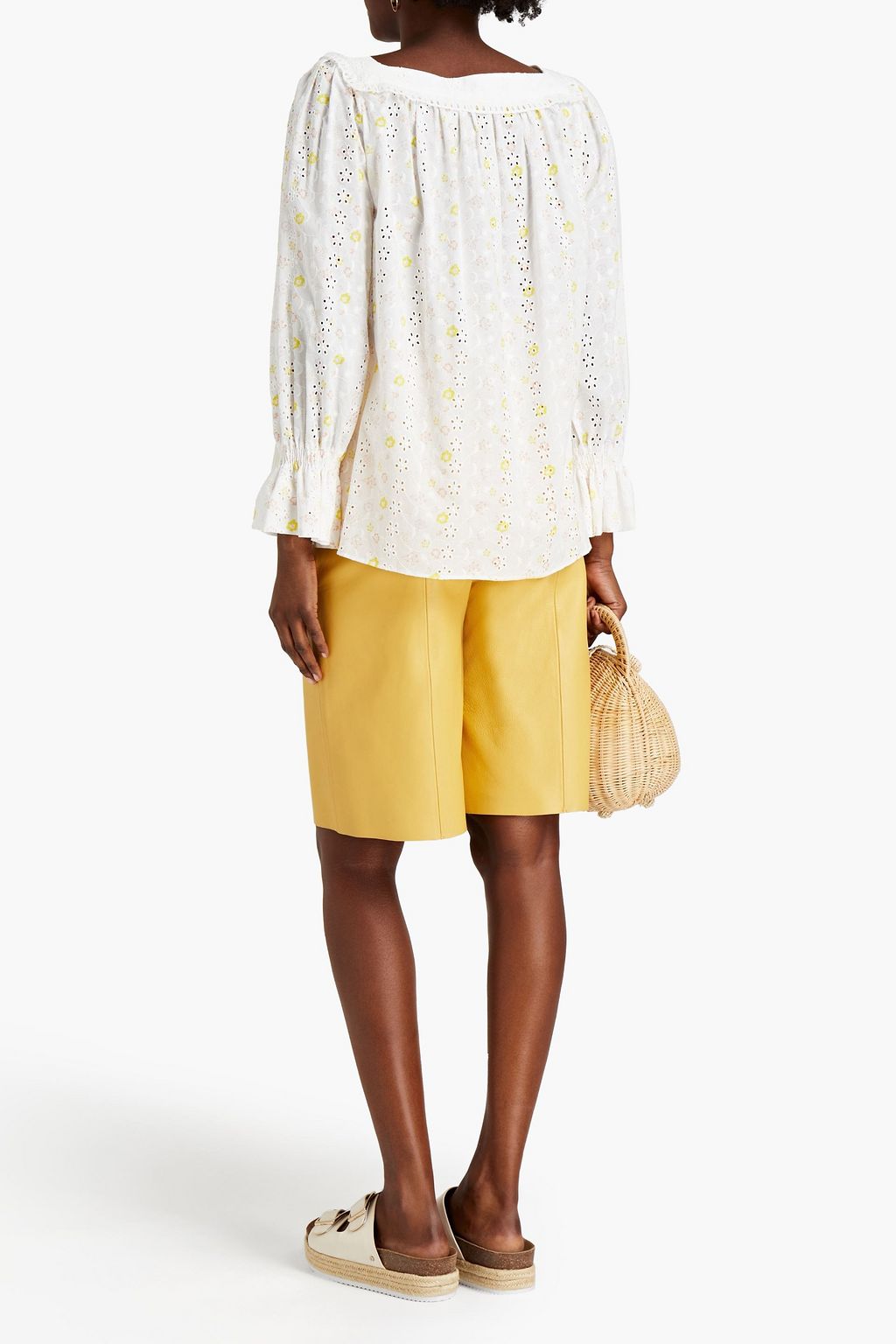 SEE BY CHLOÉ Gathered floral-print broderie anglaise cotton blouse