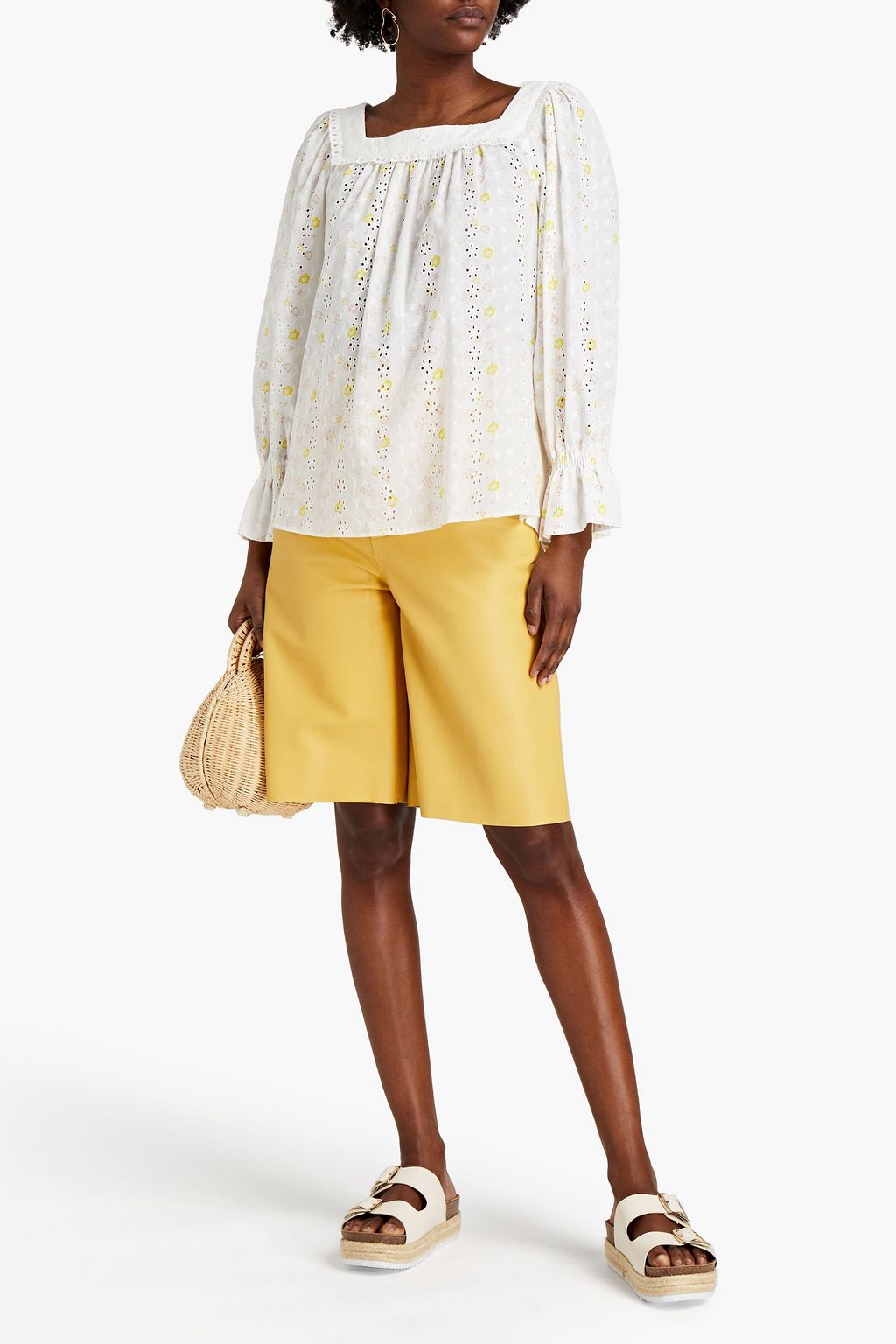 SEE BY CHLOÉ Gathered floral-print broderie anglaise cotton blouse