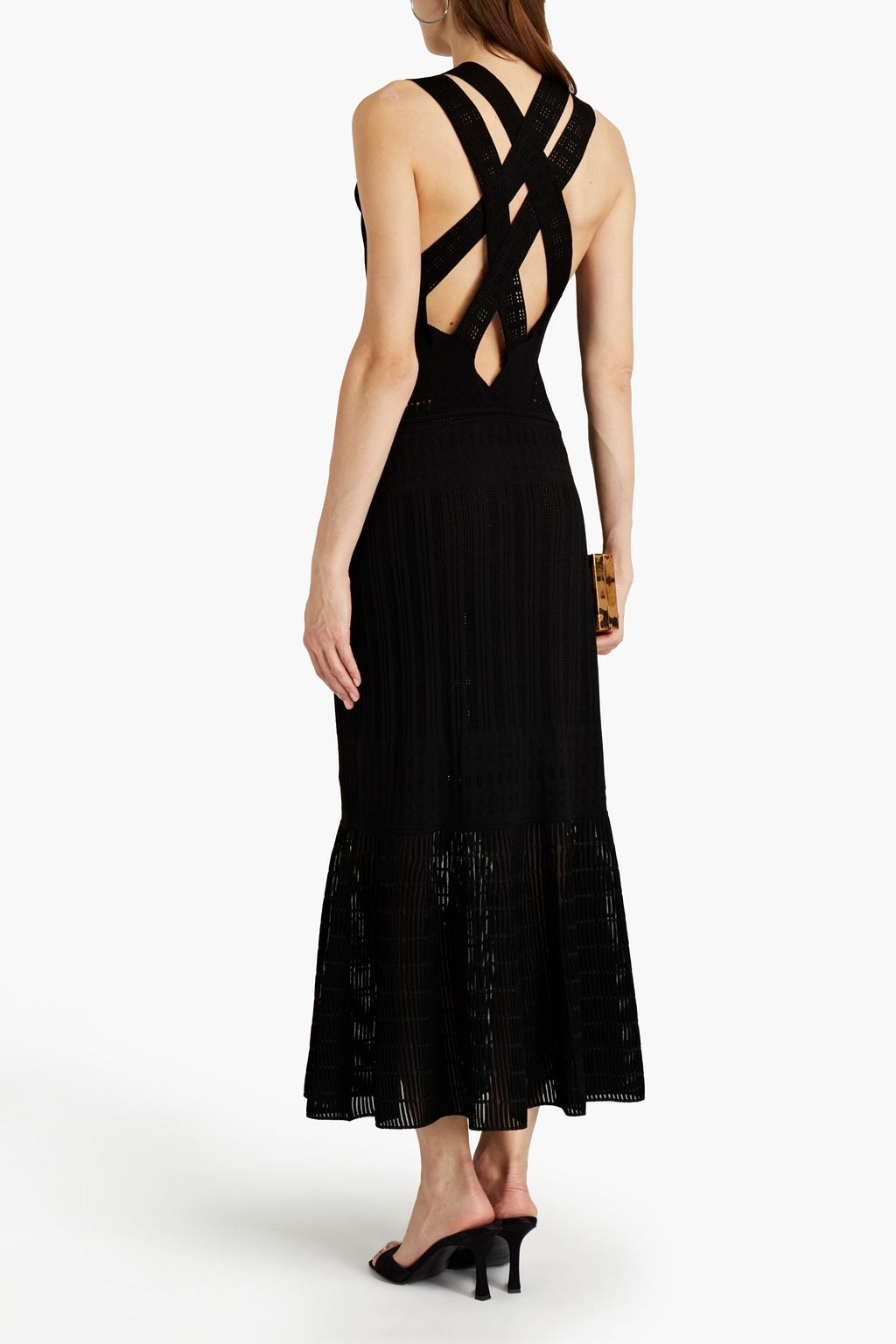 ROBERTO CAVALLI Pointelle-trimmed ribbed stretch-knit midi dress