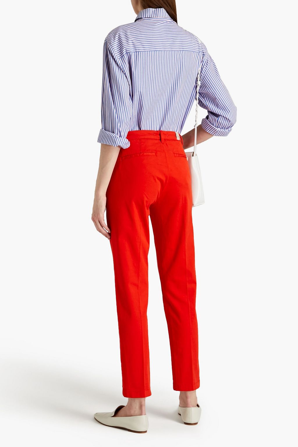 7 FOR ALL MANKIND Leather-trimmed cotton-blend twill tapered pants