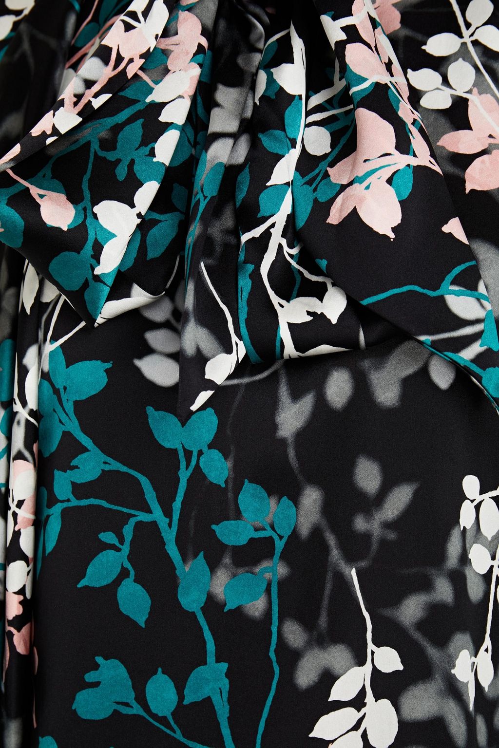 ROBERTO CAVALLI Pussy-bow floral-print silk-satin top