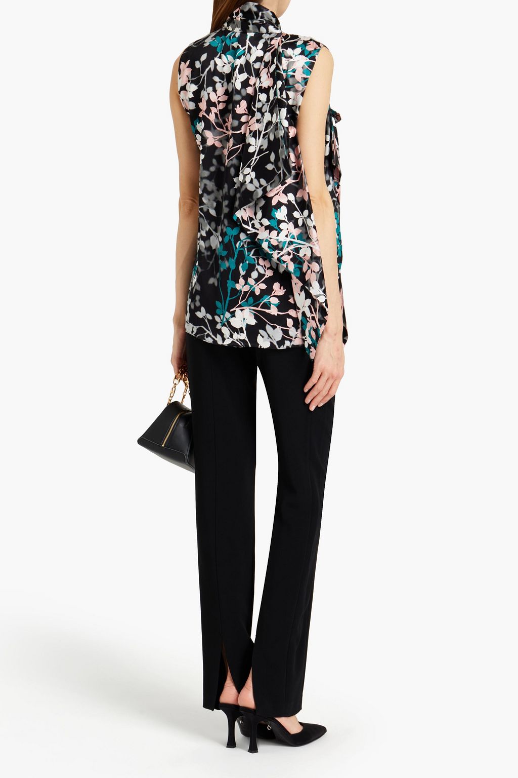 ROBERTO CAVALLI Pussy-bow floral-print silk-satin top