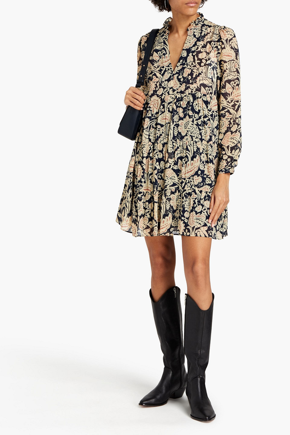 Ba&sh Azur Floral-print Crepe Mini Dress In Black