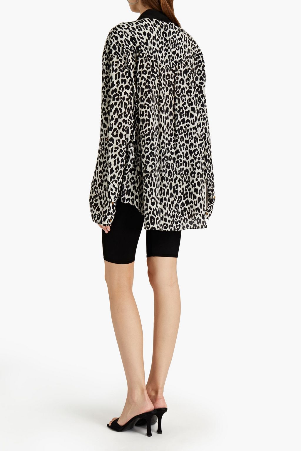 ROBERTO CAVALLI Gathered leopard-print silk crepe de chine shirt