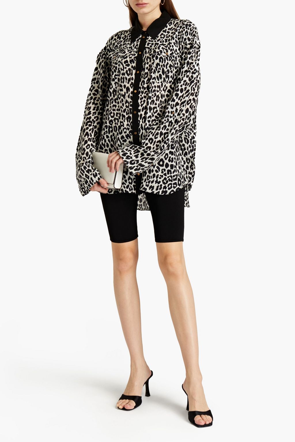 ROBERTO CAVALLI Gathered leopard-print silk crepe de chine shirt