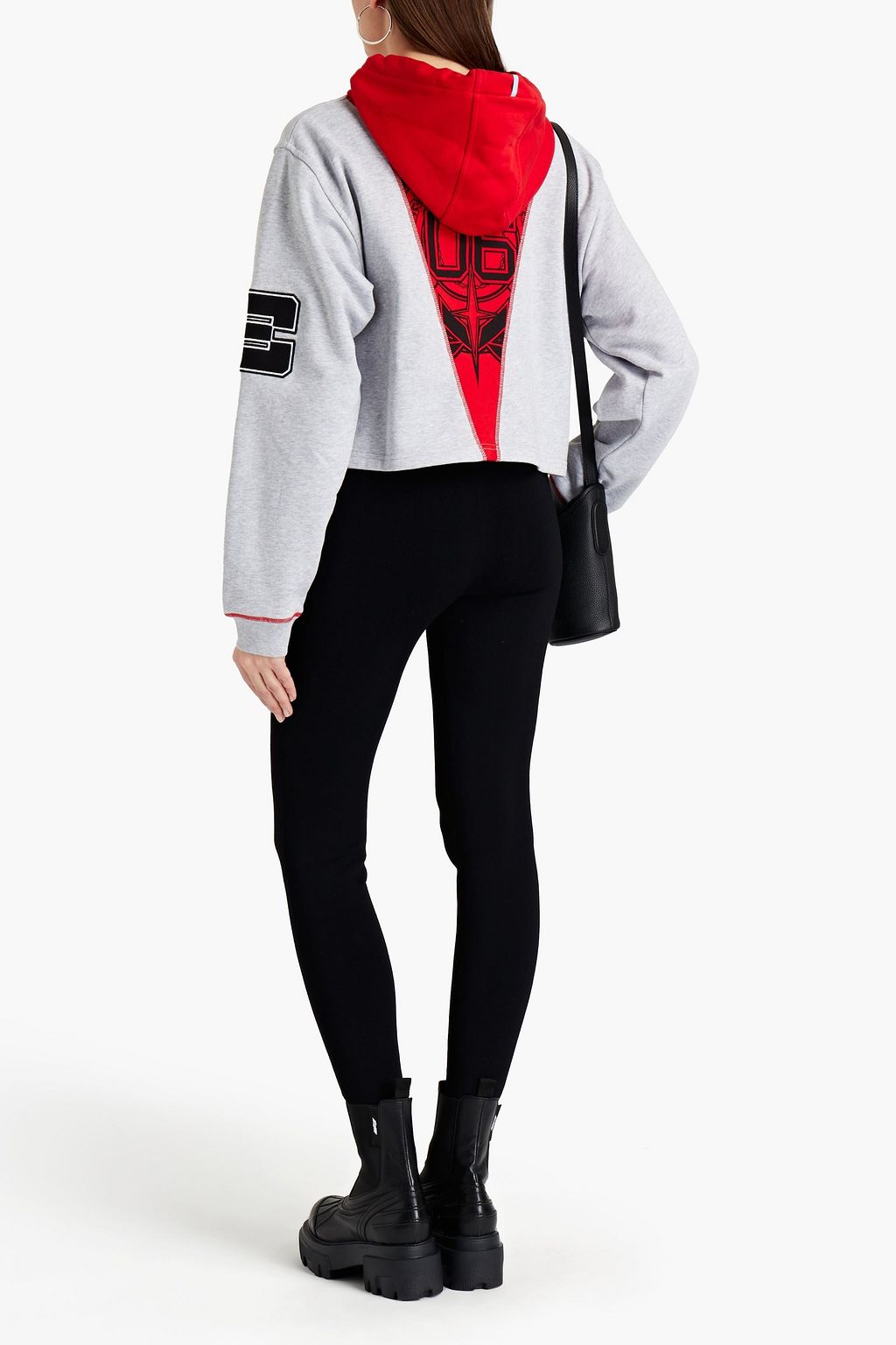 MCQ ALEXANDER MCQUEEN Cropped paneled printed French cotton-terry hoodie