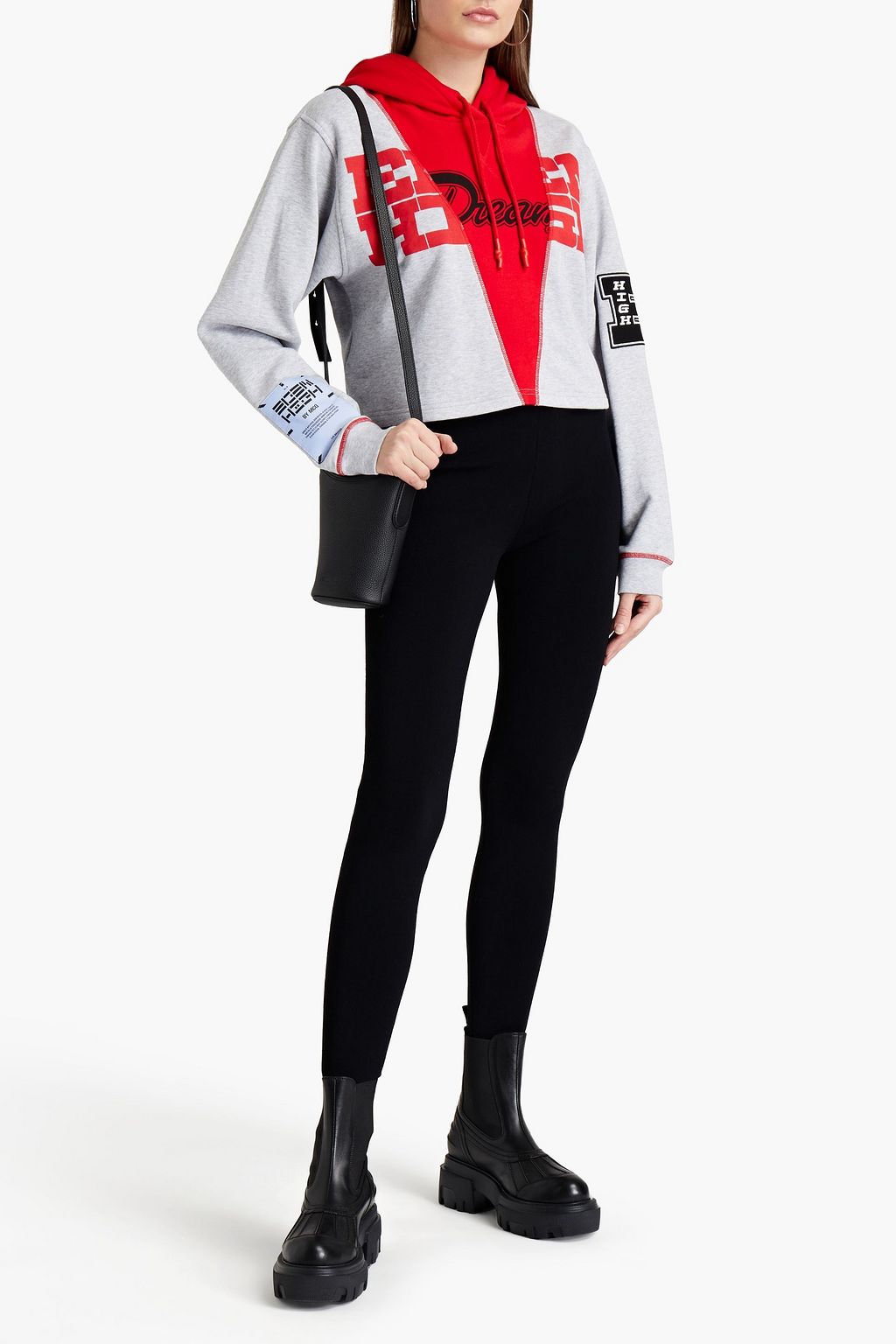 MCQ ALEXANDER MCQUEEN Cropped paneled printed French cotton-terry hoodie