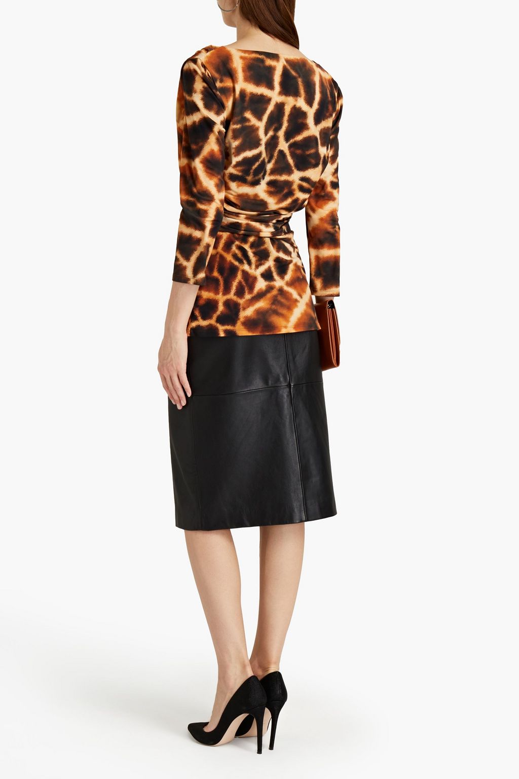 ROBERTO CAVALLI Wrap-effect printed stretch-jersey top